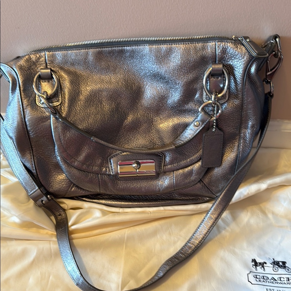 Coach Shimmering Silver Shoulder Bag
